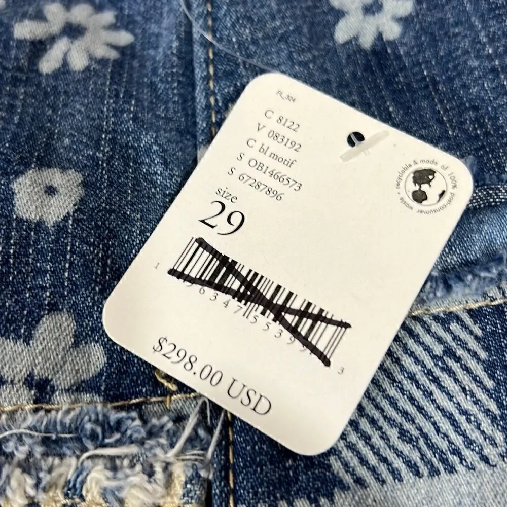 FREE PEOPLE AZALEA BLUE DAISY PATCHWORK JEANS NEW